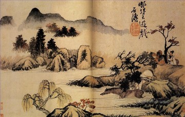  horses Oil Painting - Shitao bath horses 1699 traditional Chinese